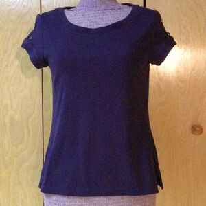 Talbots Petites Navy Short-Sleeved Tee w/ Shoulder Buttons Size Small
